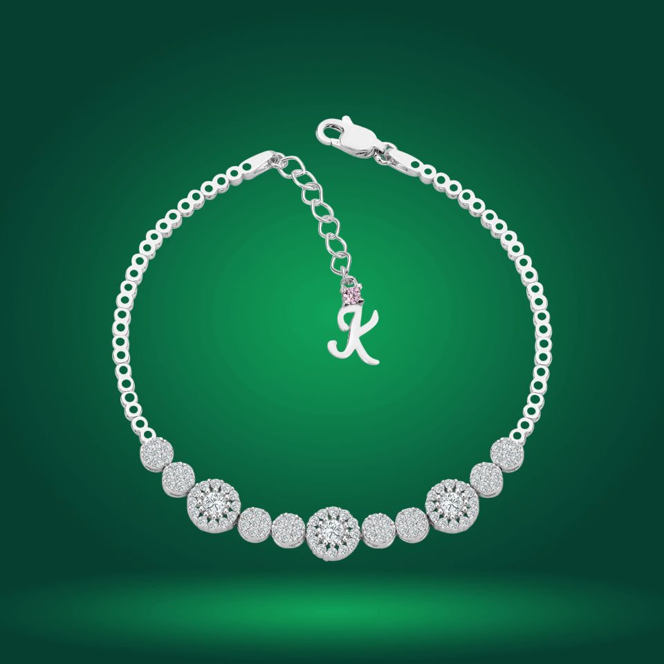 925 Ayar Gümüş Pırlanta Montür Zincir Harfli Su Yolu Bileklik K