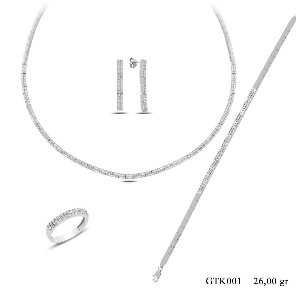 925 Ayar Gümüş 2 Sıra Tam Tur Su Yolu Set