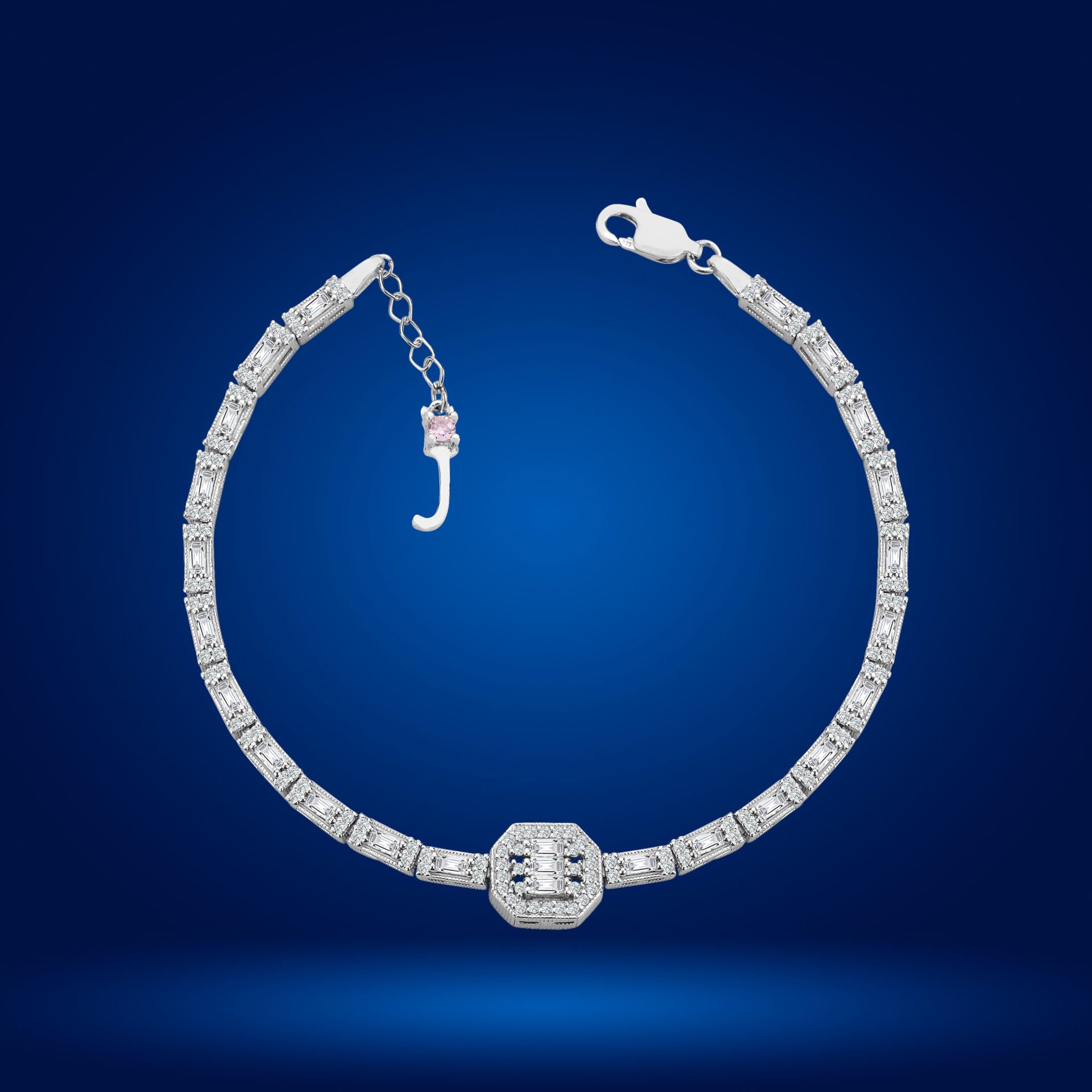 925 Ayar Gümüş Baget Zincir Harfli Su Yolu Bileklik J