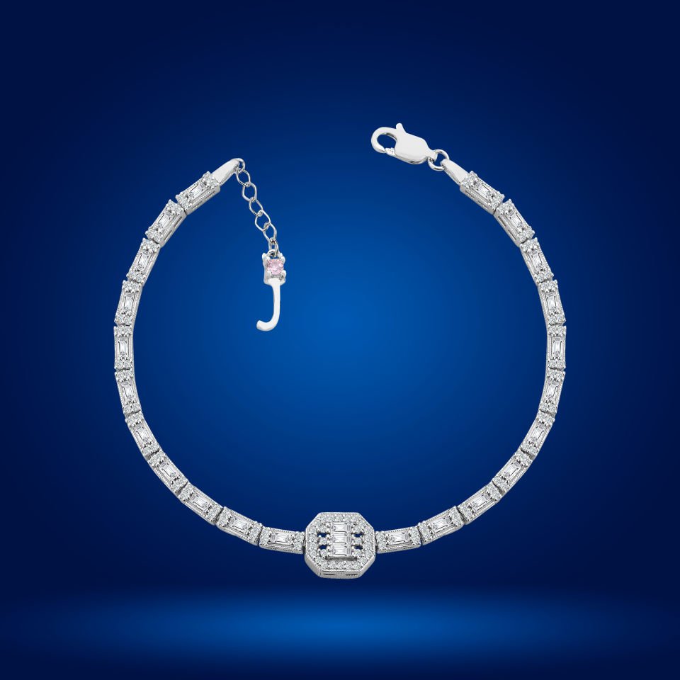 925 Ayar Gümüş Baget Zincir Harfli Su Yolu Bileklik J