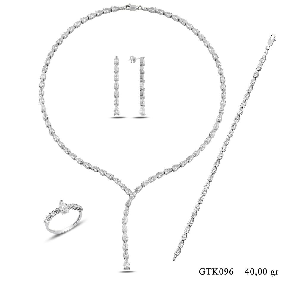 925 Ayar Gümüş Damla Tam Tur Salkım Su Yolu Set