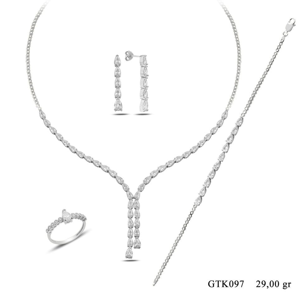 BARIŞ TAKI 925 Ayar Gümüş Damla Salkım Su Yolu Set