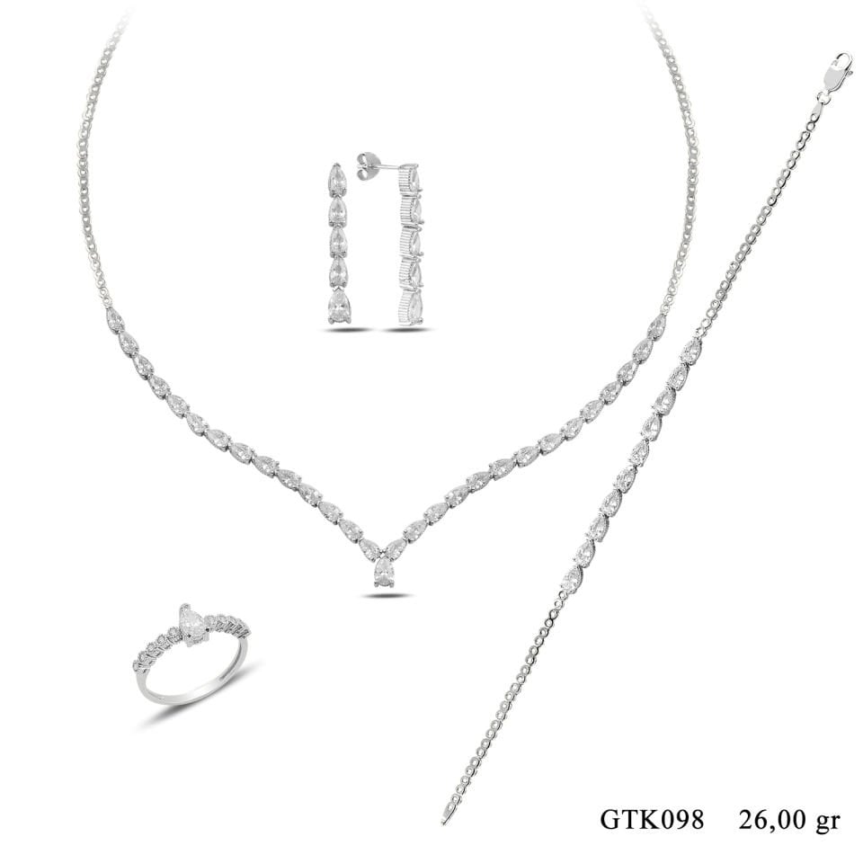 925 Ayar Gümüş V Damla Su Yolu Set