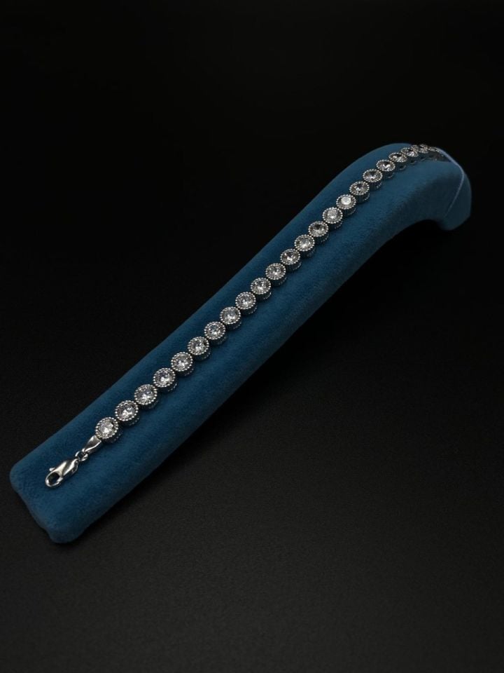 925 Ayar Gümüş 5 m Taş Pırlanta Montür Su Yolu Bileklik