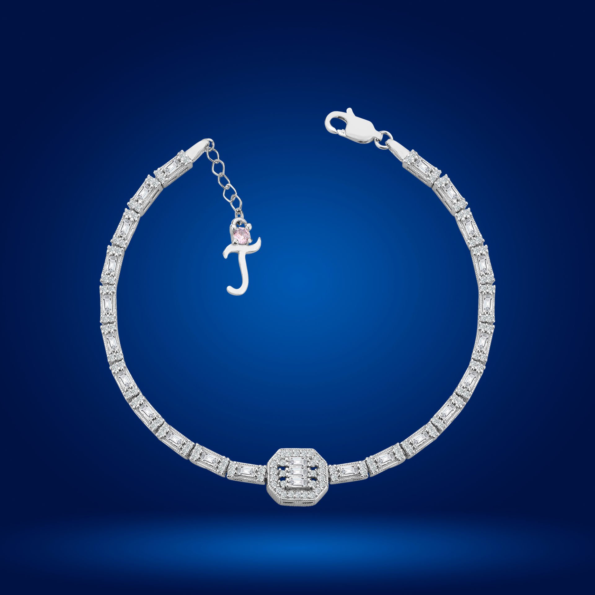 925 Ayar Gümüş Baget Zincir Harfli Su Yolu Bileklik T