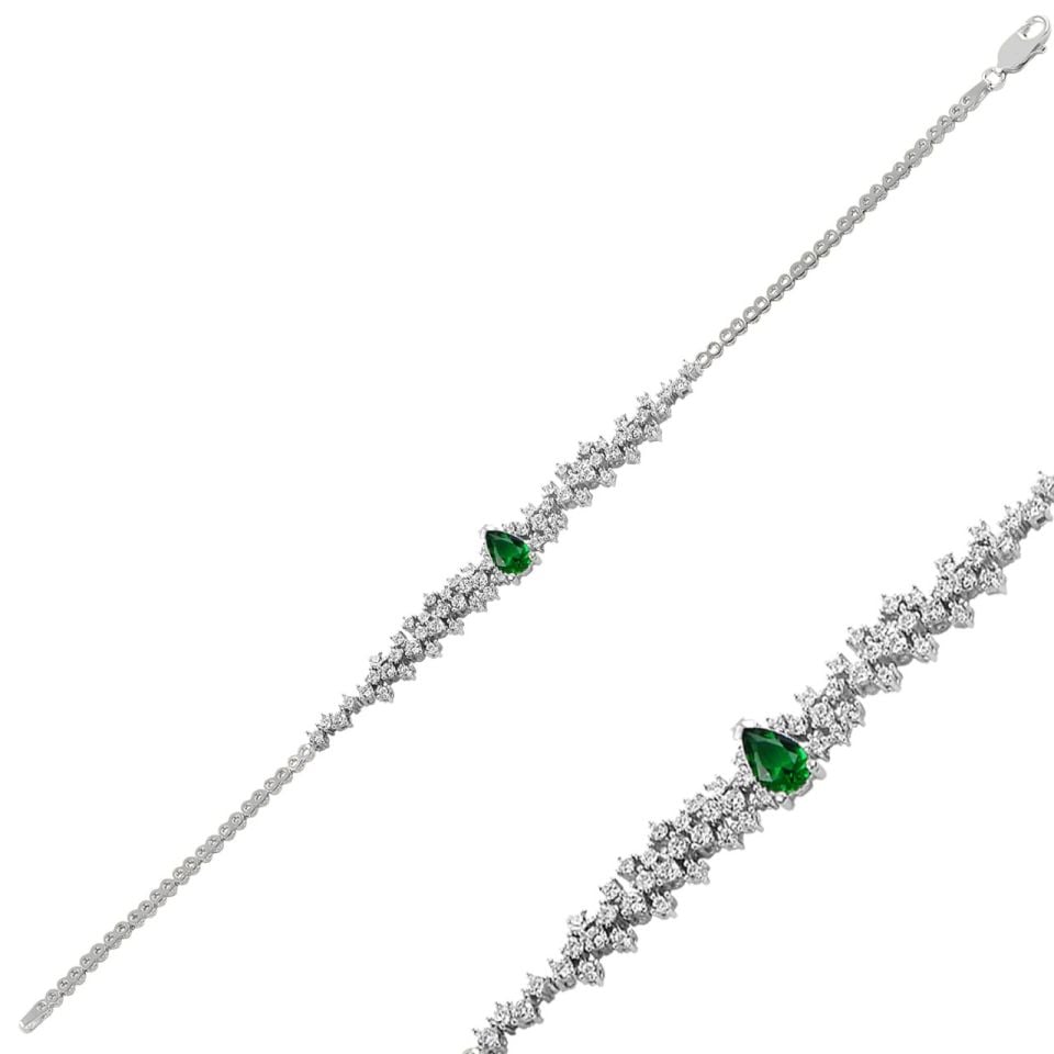 925 Ayar Gümüş Damla Pırlanta Montür Su Yolu Bileklik