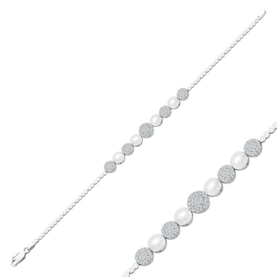 925 Ayar Gümüş Pırlanta Montürlü Zincir Harfli Su Yolu Bileklik