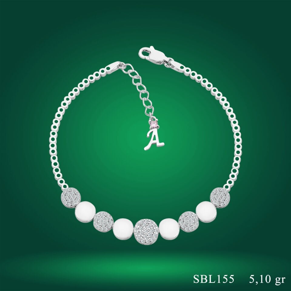 925 Ayar Gümüş Pırlanta Montürlü Zincir Harfli Su Yolu Bileklik