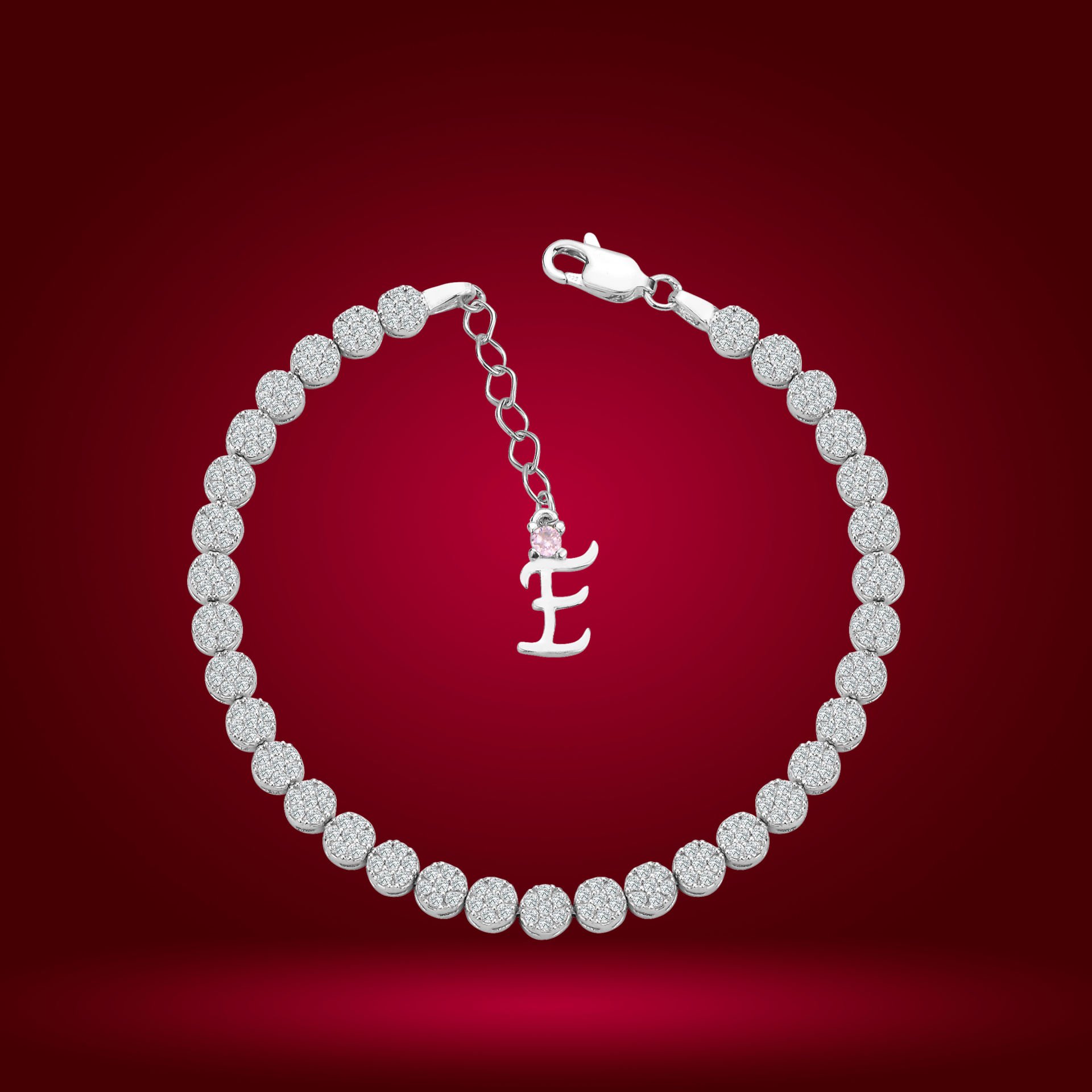 925 Ayar Gümüş Pırlanta Montürlü  Zincir Harfli Su Yolu Bileklik E