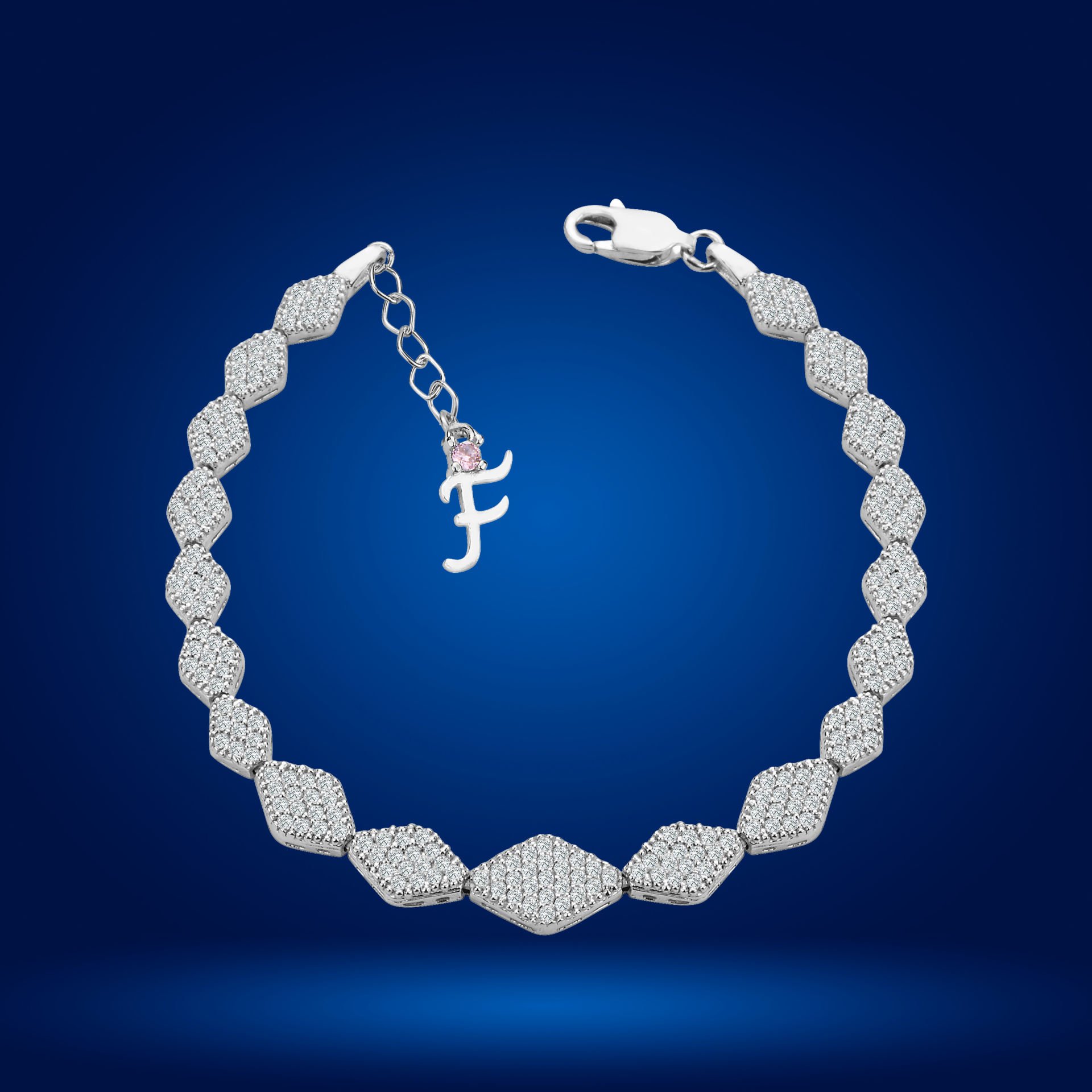 925 Ayar Gümüş Baklava Dilimli Zincir Harfli Su Yolu Bileklik F