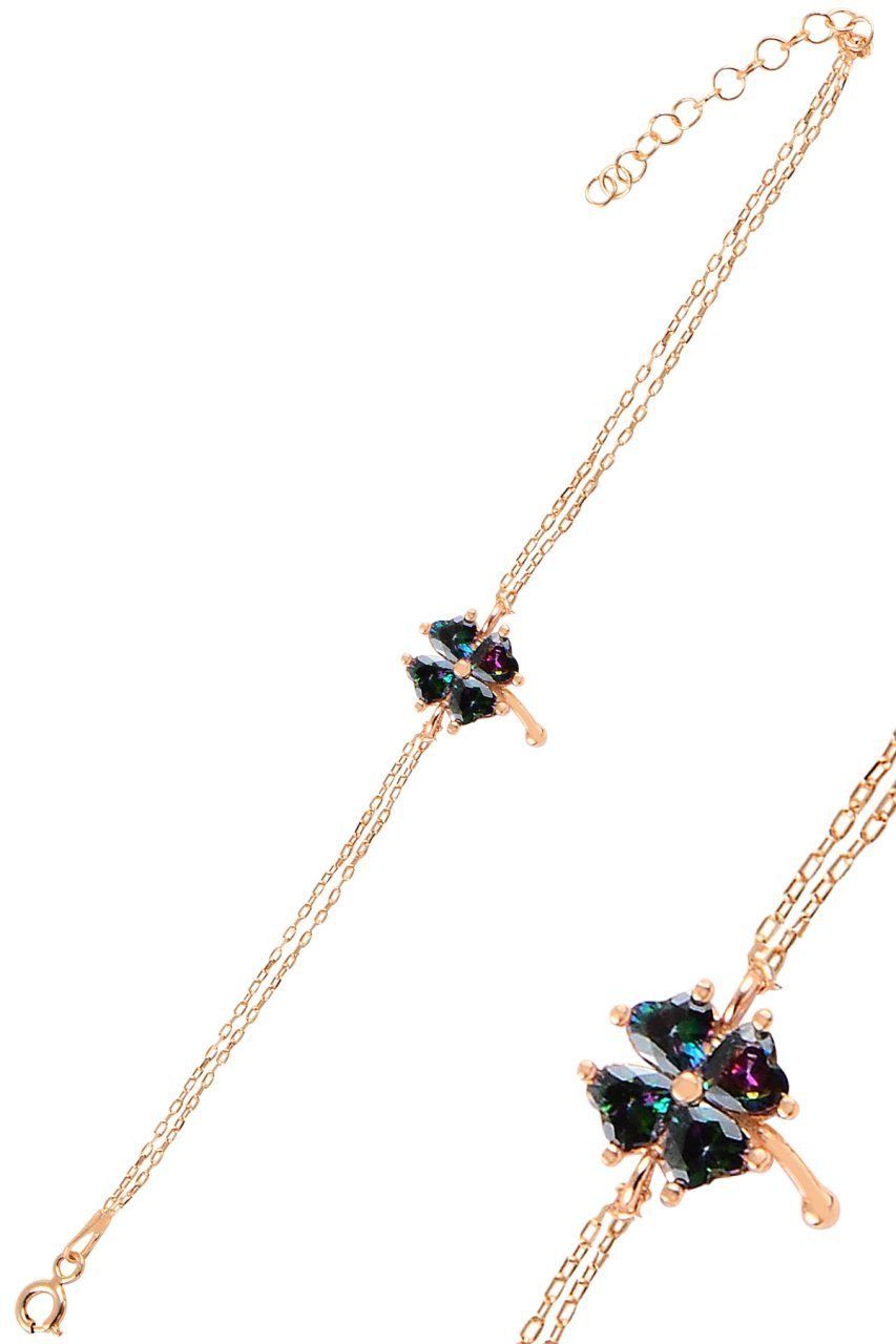 BARIŞ TAKI 925 Ayar Gümüş Rose Mistik Topaz Taşlı Yonca Bileklik