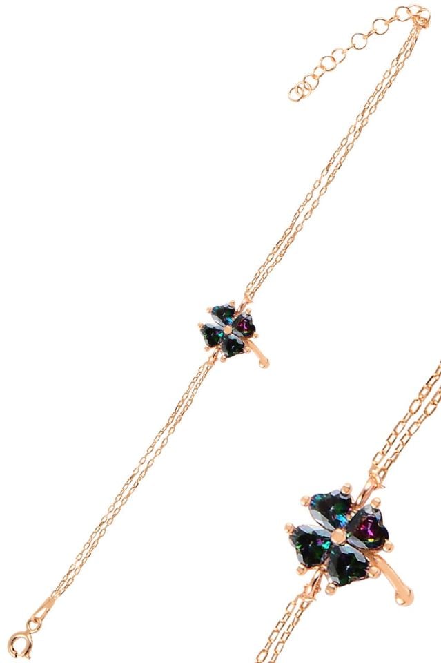 BARIŞ TAKI 925 Ayar Gümüş Rose Mistik Topaz Taşlı Yonca Bileklik