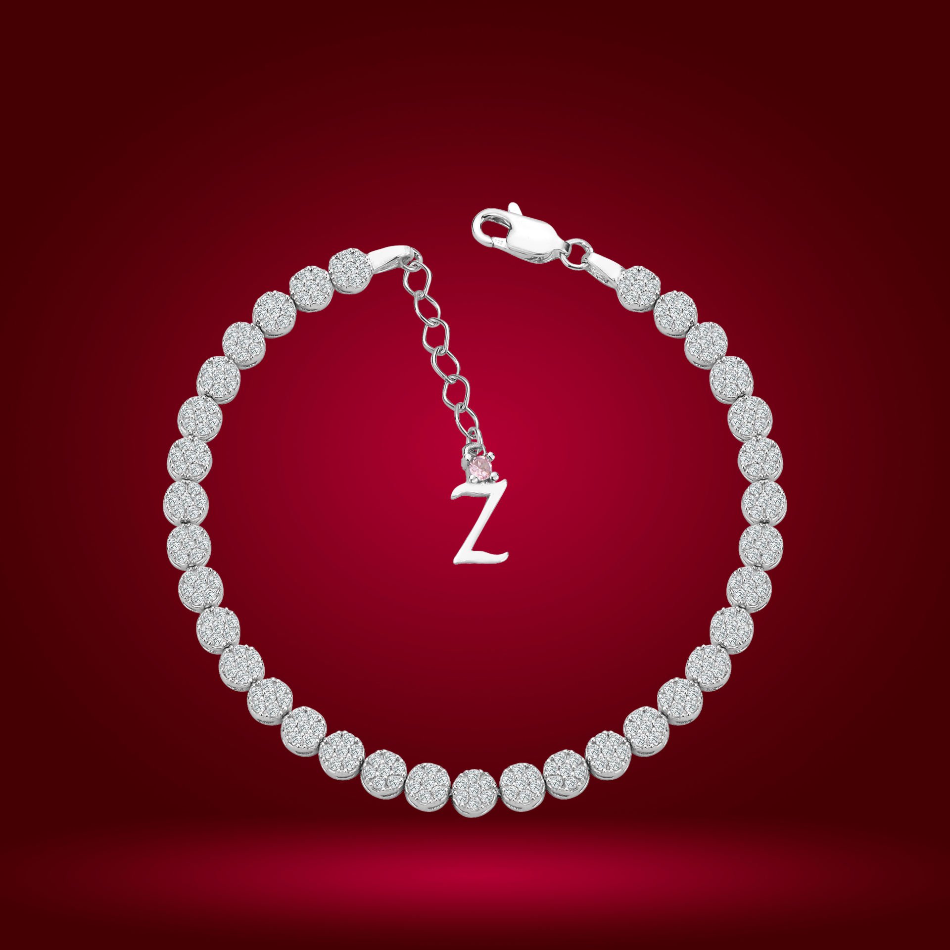 925 Ayar Gümüş Pırlanta Montürlü  Zincir Harfli Su Yolu Bileklik Z