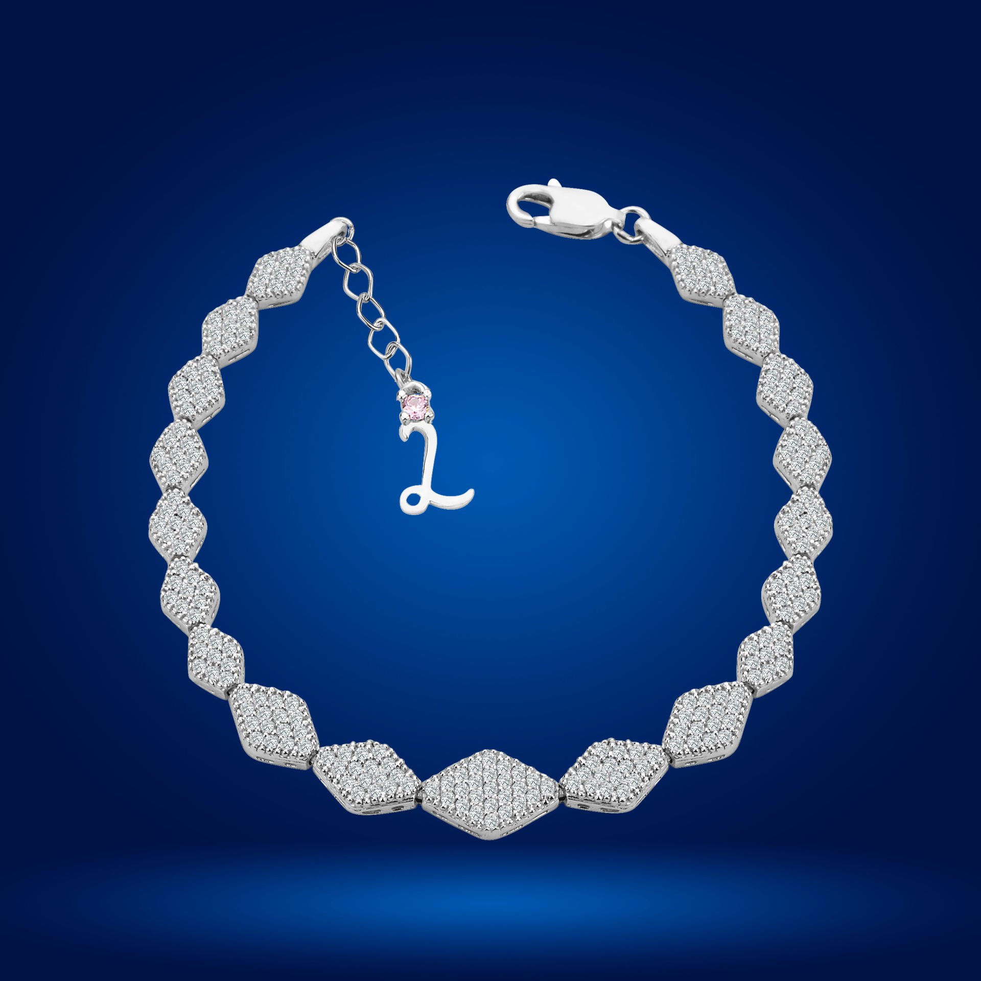 925 Ayar Gümüş Baklava Dilimli Zincir Harfli Su Yolu Bileklik L