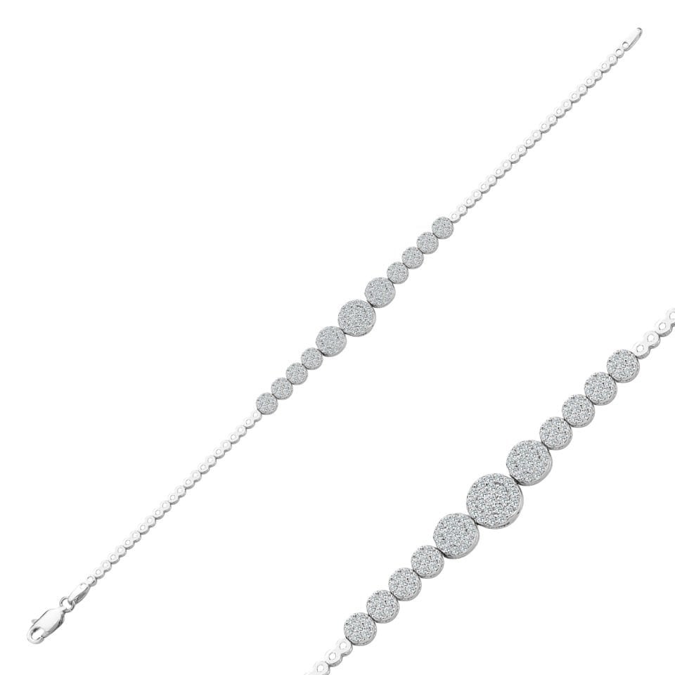 925 Ayar Gümüş Pırlanta Montürlü Zincir Harfli Su Yolu Bileklik