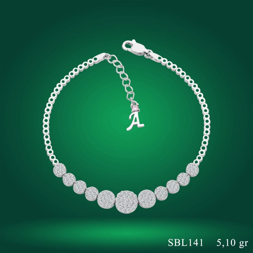 925 Ayar Gümüş Pırlanta Montürlü Zincir Harfli Su Yolu Bileklik
