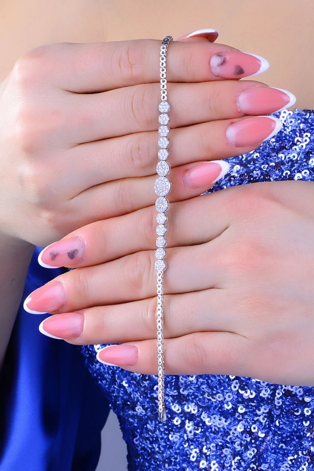 925 Ayar Gümüş Pırlanta Montürlü Zincir Harfli Su Yolu Bileklik