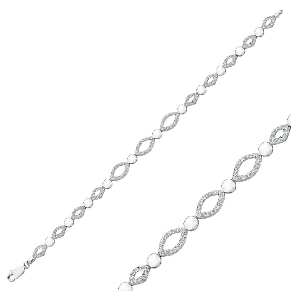 925 Ayar Gümüş Pırlanta Göz Modeli Zincir Harfli Su Yolu Bileklik