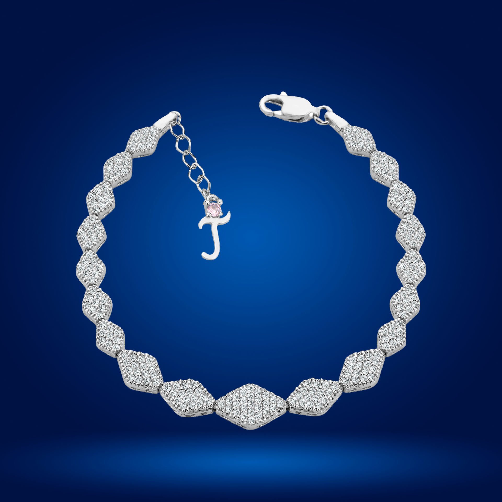 925 Ayar Gümüş Baklava Dilimli Zincir Harfli Su Yolu Bileklik T