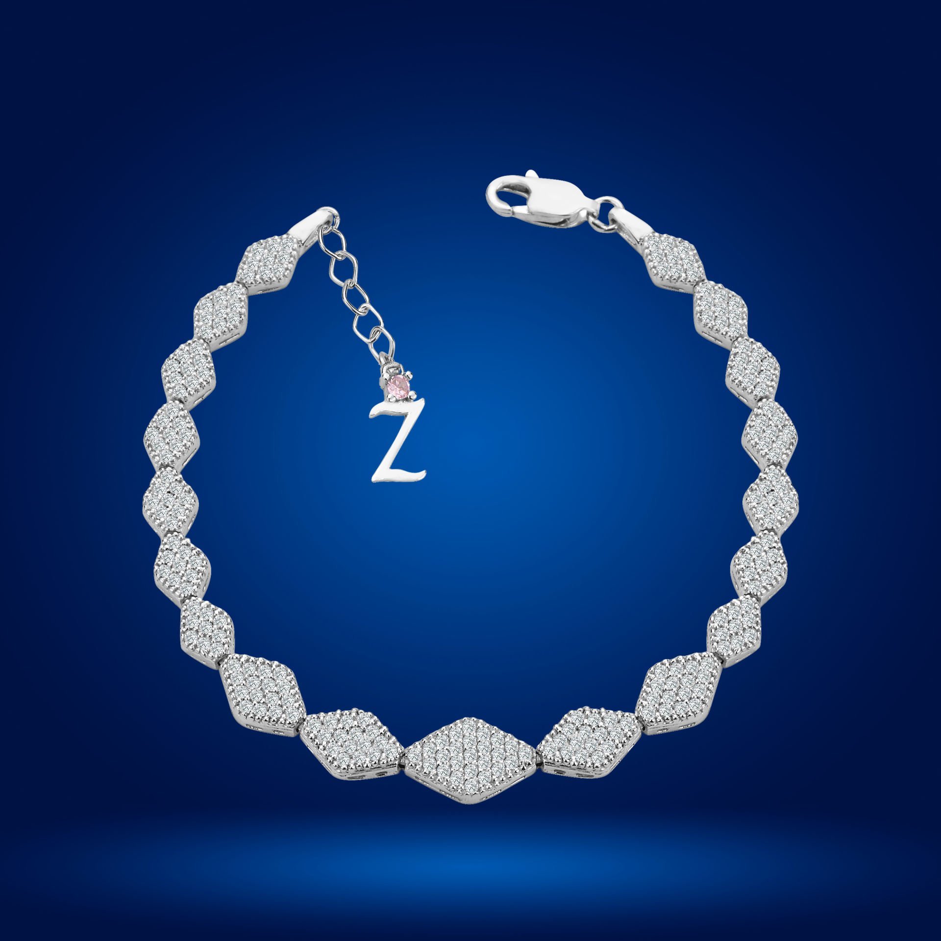 925 Ayar Gümüş Baklava Dilimli Zincir Harfli Su Yolu Bileklik Z