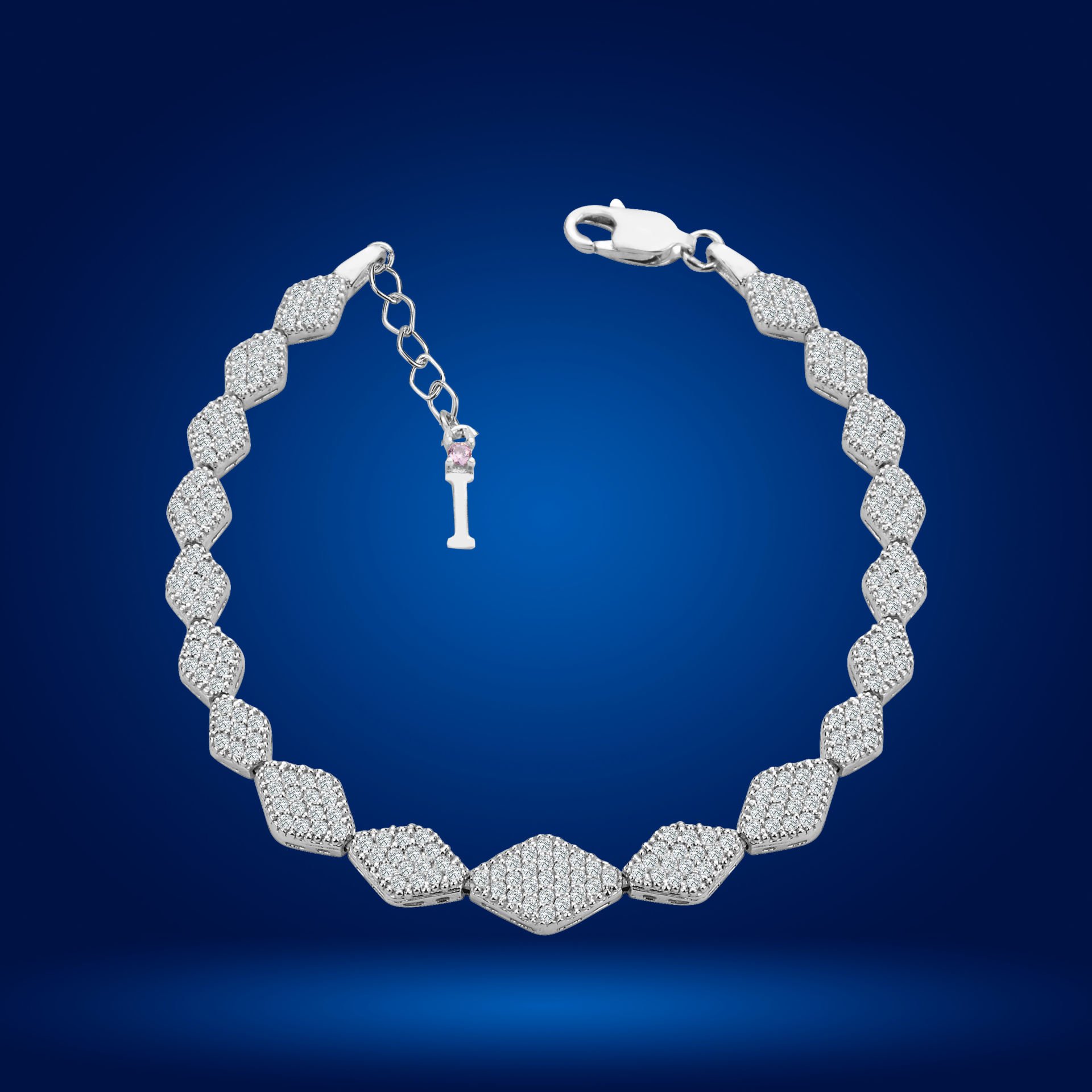 925 Ayar Gümüş Baklava Dilimli Zincir Harfli Su Yolu Bileklik I