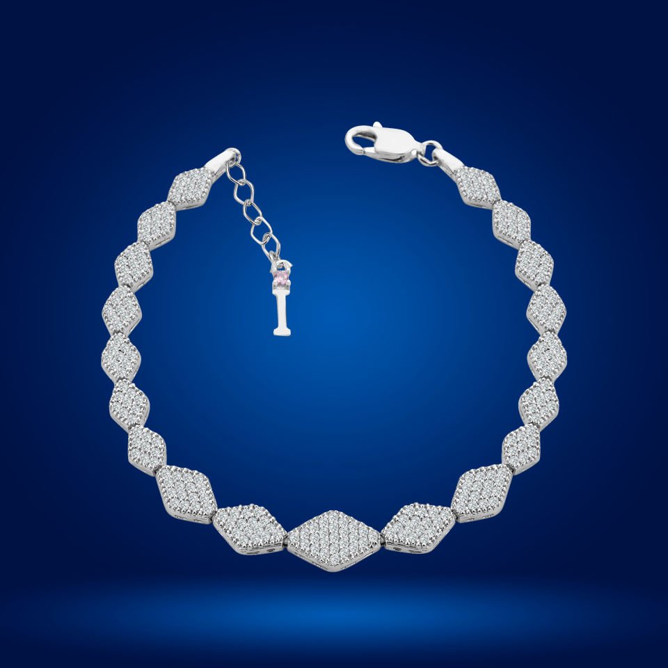 925 Ayar Gümüş Baklava Dilimli Zincir Harfli Su Yolu Bileklik I