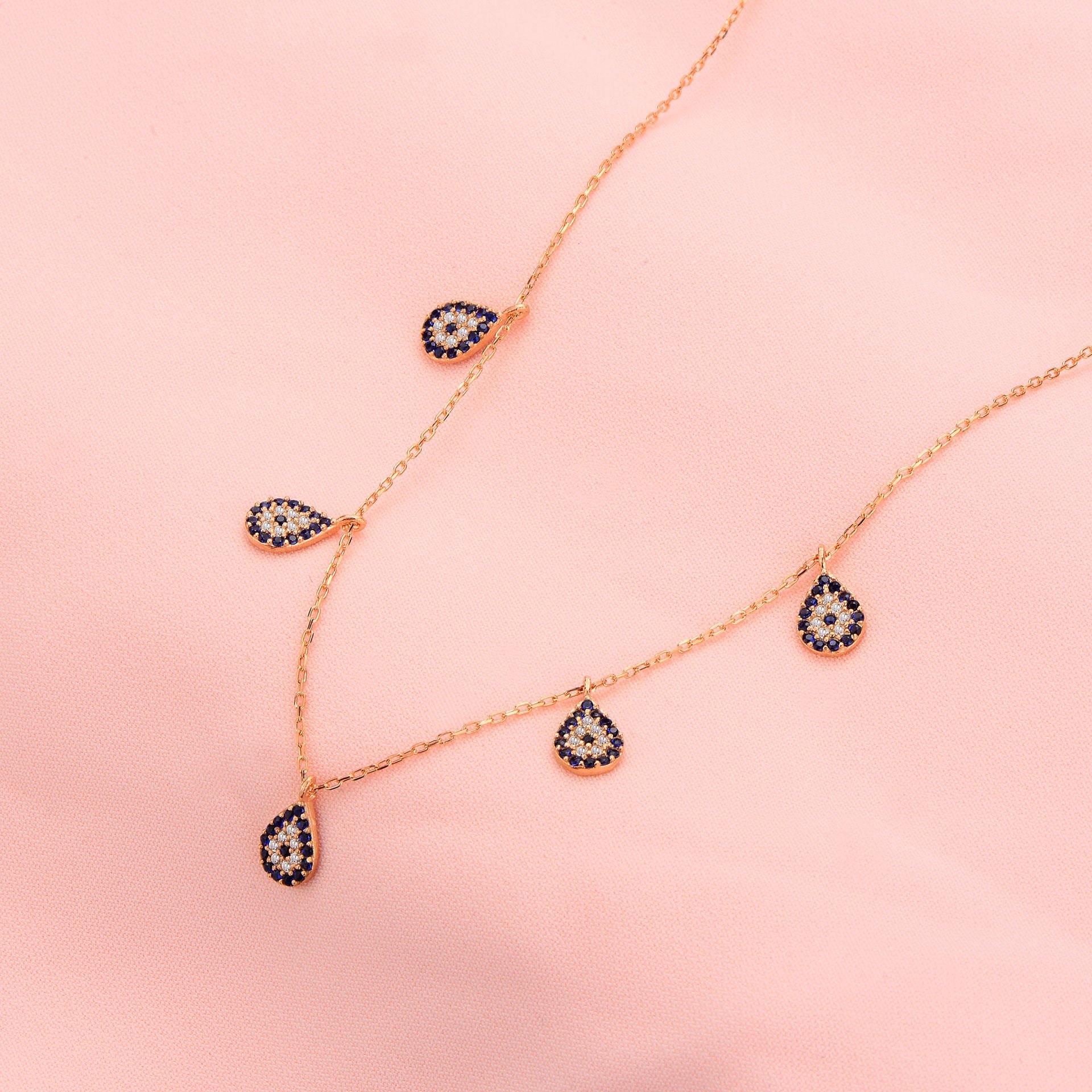 BARIŞ TAKI 925 Ayar Gümüş Rose Gold Damla Taşlı Şans Kolyesi