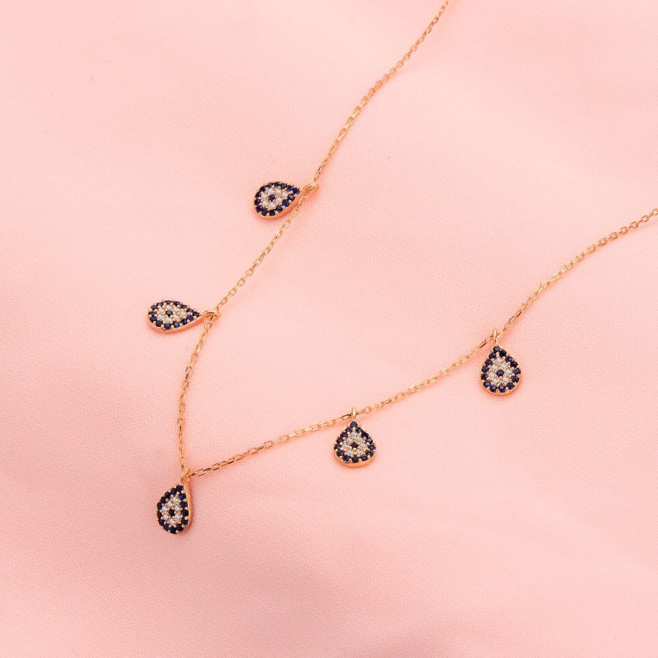 BARIŞ TAKI 925 Ayar Gümüş Rose Gold Damla Taşlı Şans Kolyesi
