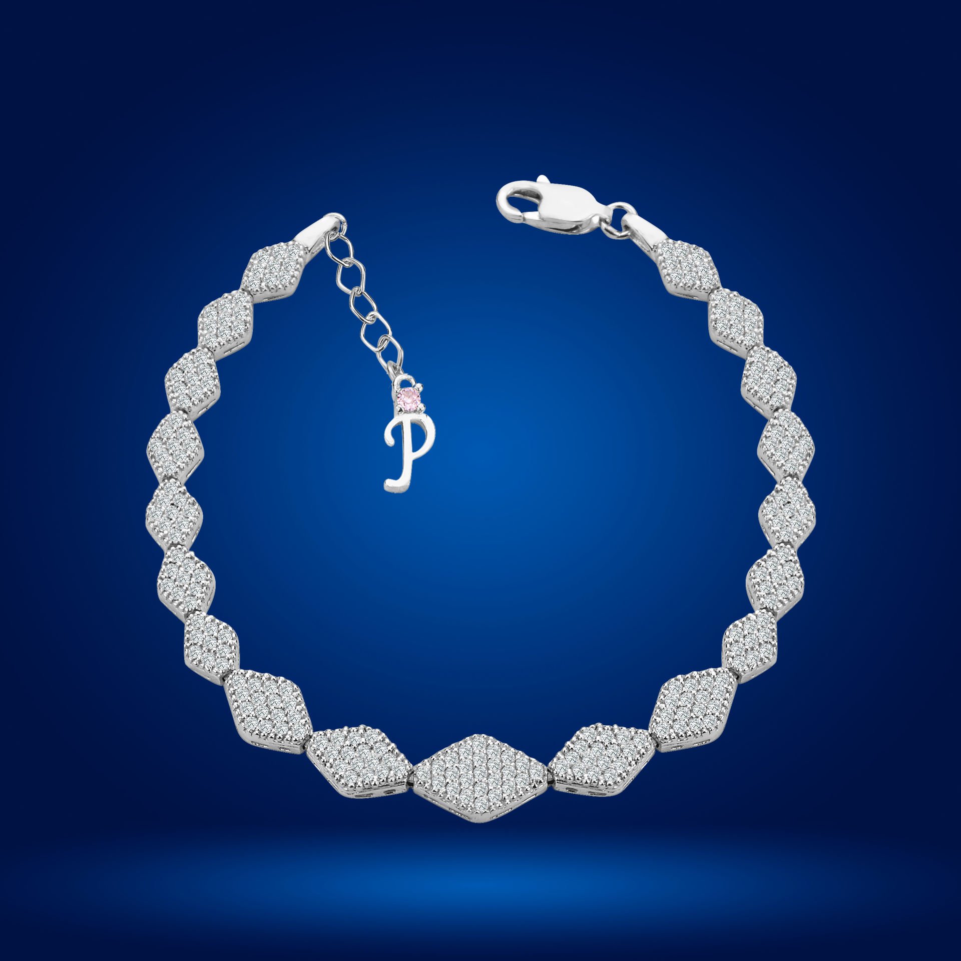 925 Ayar Gümüş Baklava Dilimli Zincir Harfli Su Yolu Bileklik P