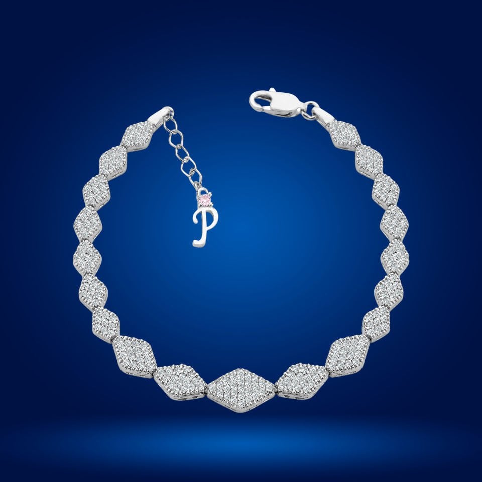 925 Ayar Gümüş Baklava Dilimli Zincir Harfli Su Yolu Bileklik P