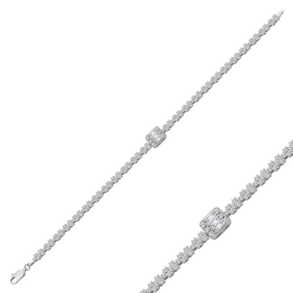 925 Ayar Gümüş Baget Zincir Harfli Su Yolu Bileklik