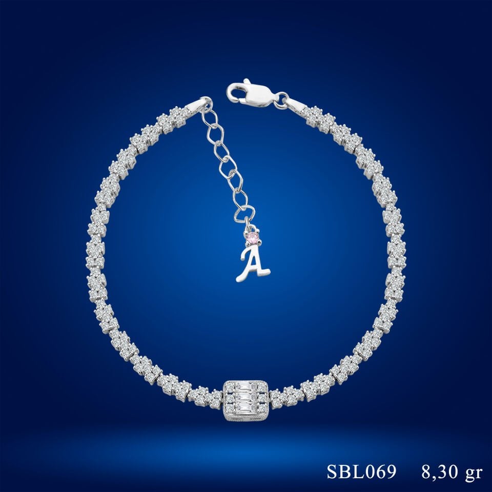 925 Ayar Gümüş Baget Zincir Harfli Su Yolu Bileklik