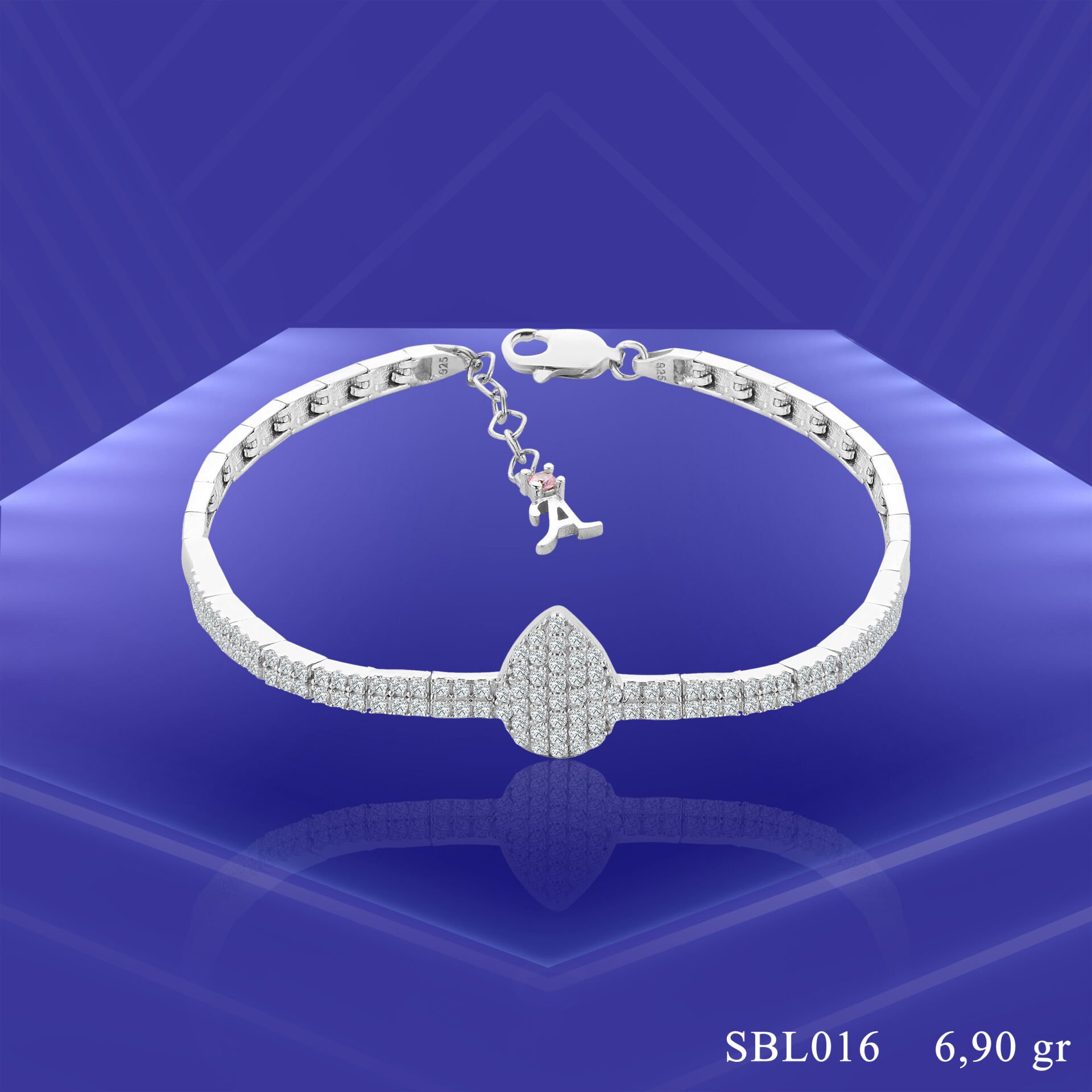 925 Ayar Gümüş 2 Sıra Böcek Model Harfli Su Yolu Bileklik