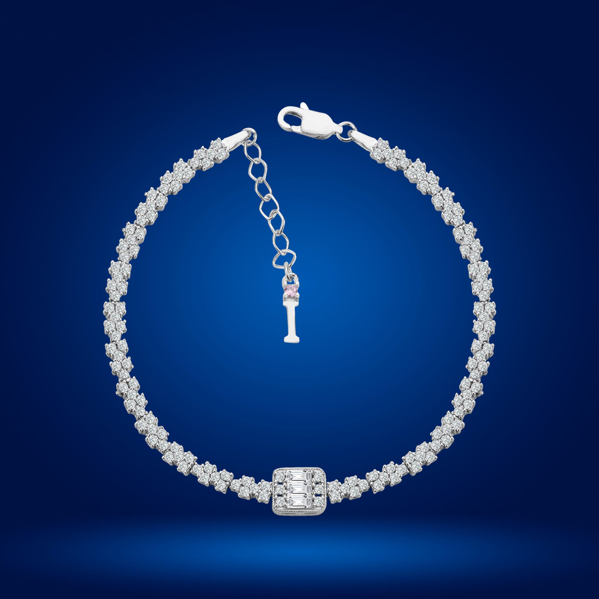 925 Ayar Gümüş Baget Zincir Harfli Su Yolu Bileklik İ