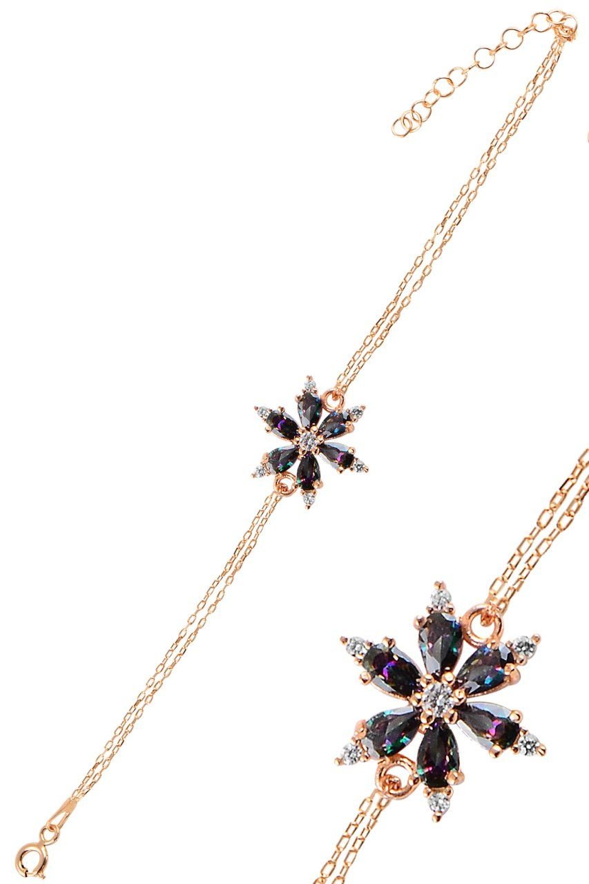 BARIŞ TAKI 925 Ayar Gümüş Rose Mistik Topaz Taşlı Papatya Bileklik