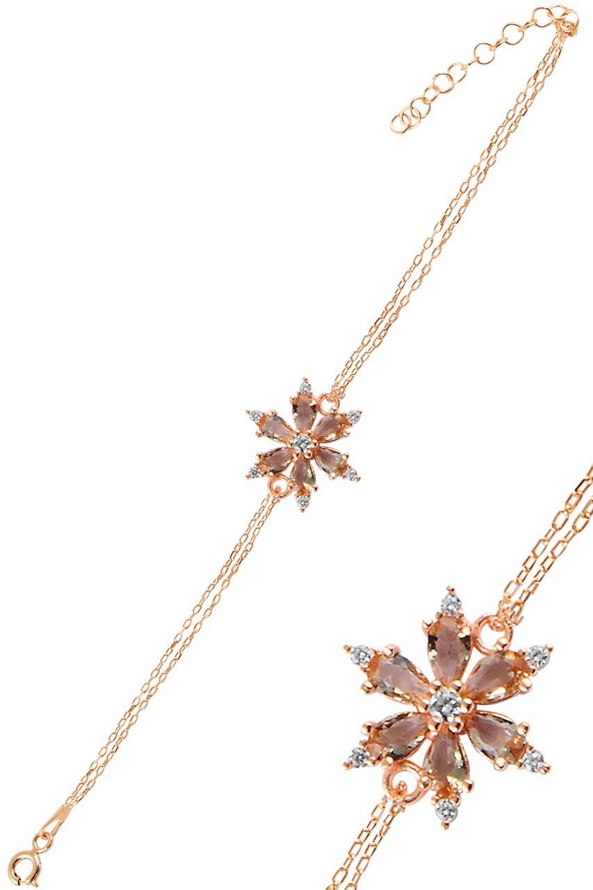 BARIŞ TAKI 925 Ayar Gümüş Rose  Zultanit Taşlı Papatya Bileklik