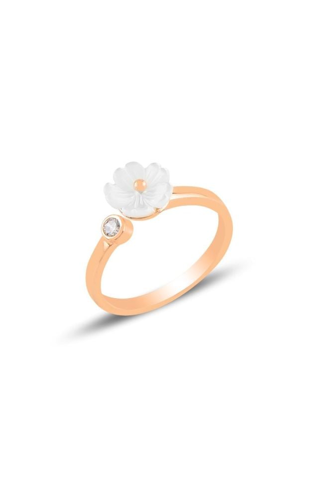 BARIŞ TAKI 925 Ayar Gümüş Rose Sedefli Manolya Çiçeği Yüzük
