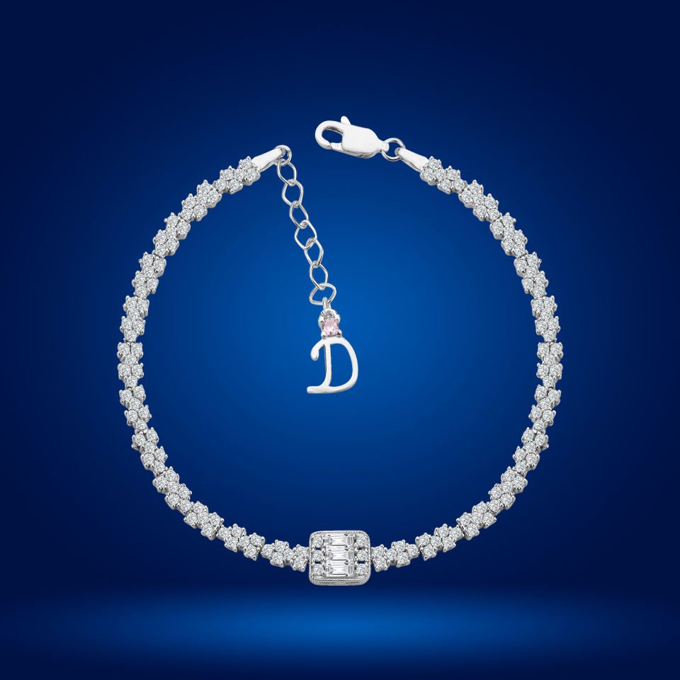 925 Ayar Gümüş Baget Zincir Harfli Su Yolu Bileklik D