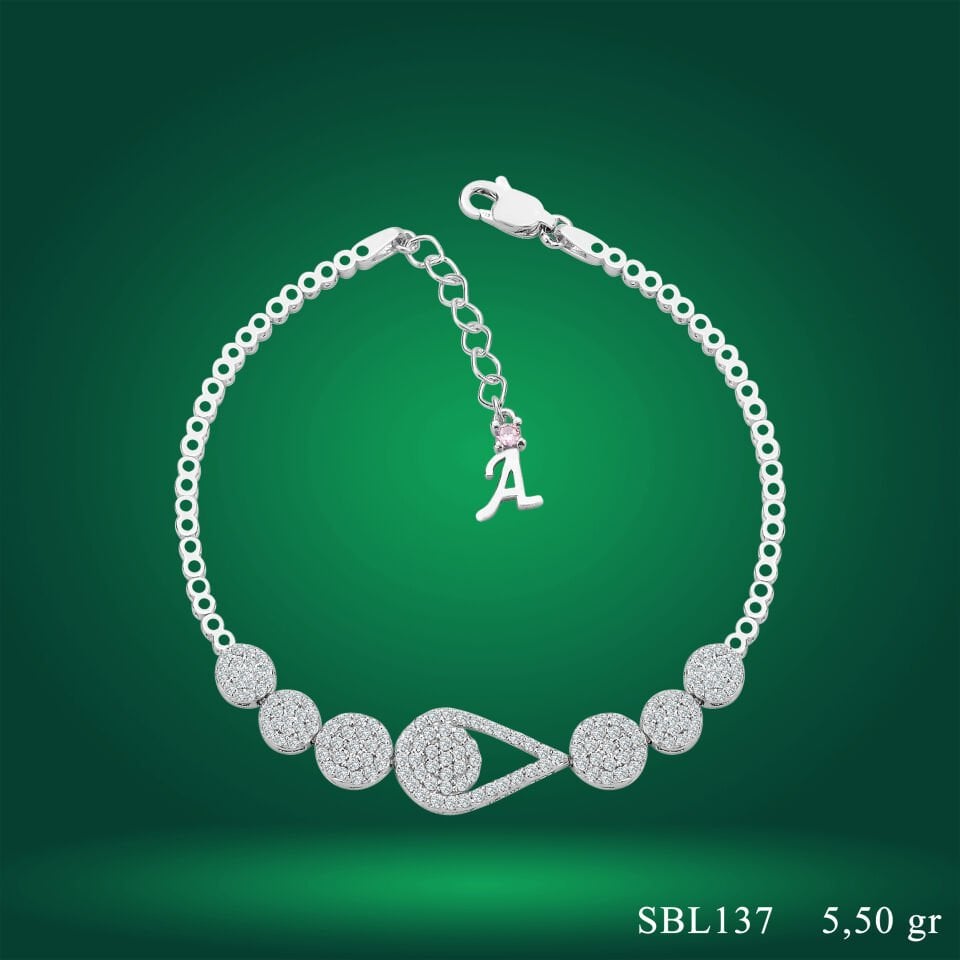 925 Ayar Gümüş Damla Model Zincir Harfli Su Yolu Bileklik