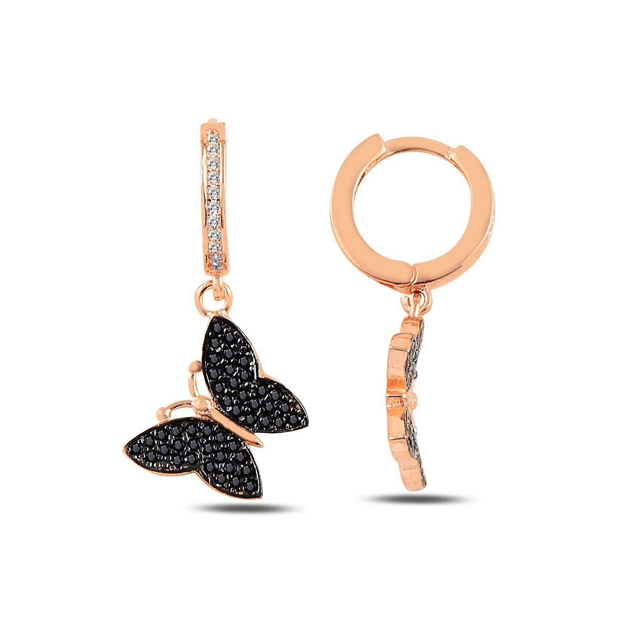 BARIŞ TAKI 925 Ayar Gümüş Rose Kelebek Küpe