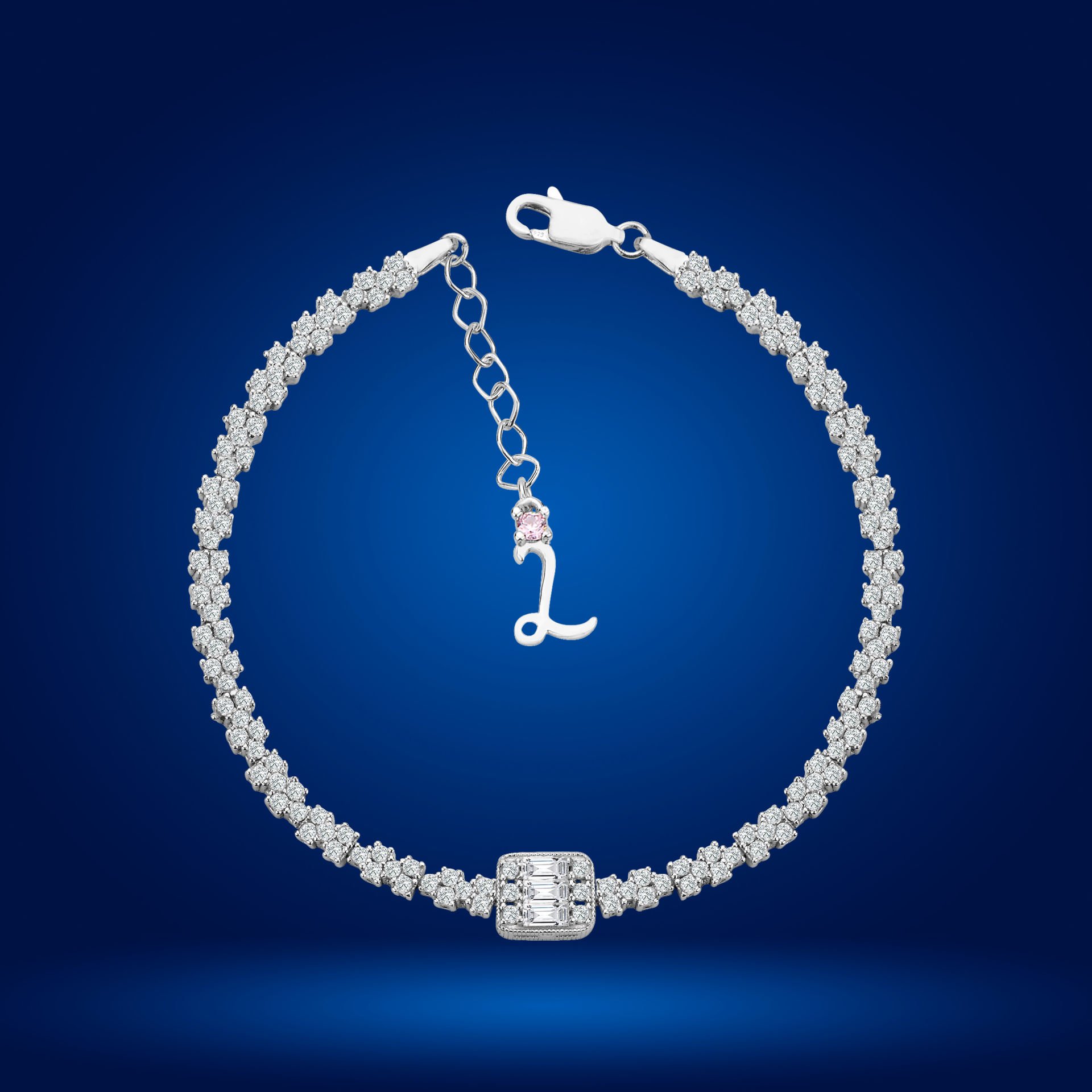 925 Ayar Gümüş Baget Zincir Harfli Su Yolu Bileklik L