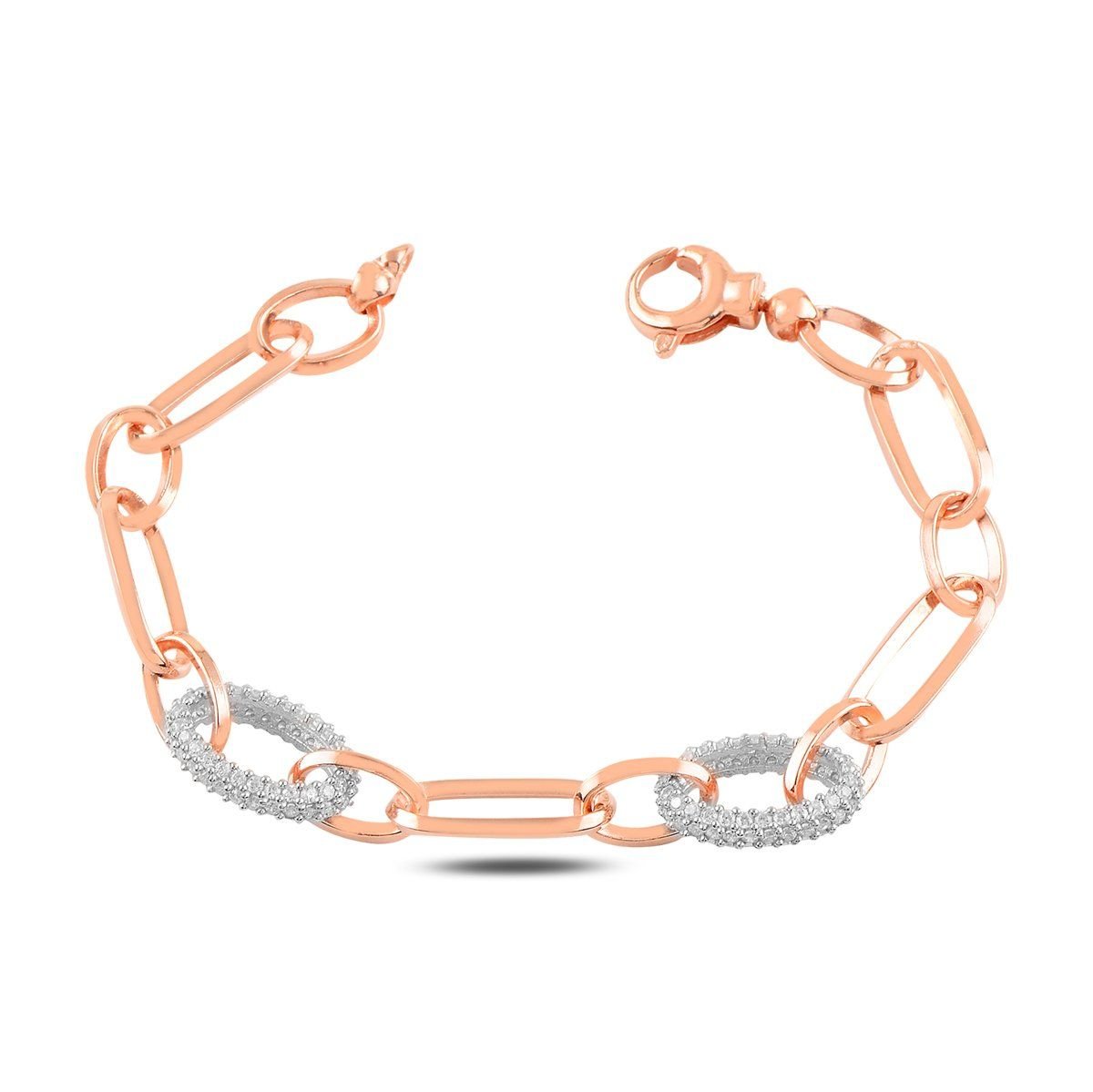 BARIŞ TAKI 925 Ayar Gümüş Rose Oval Beyaz Taşlı Hallow Bileklik