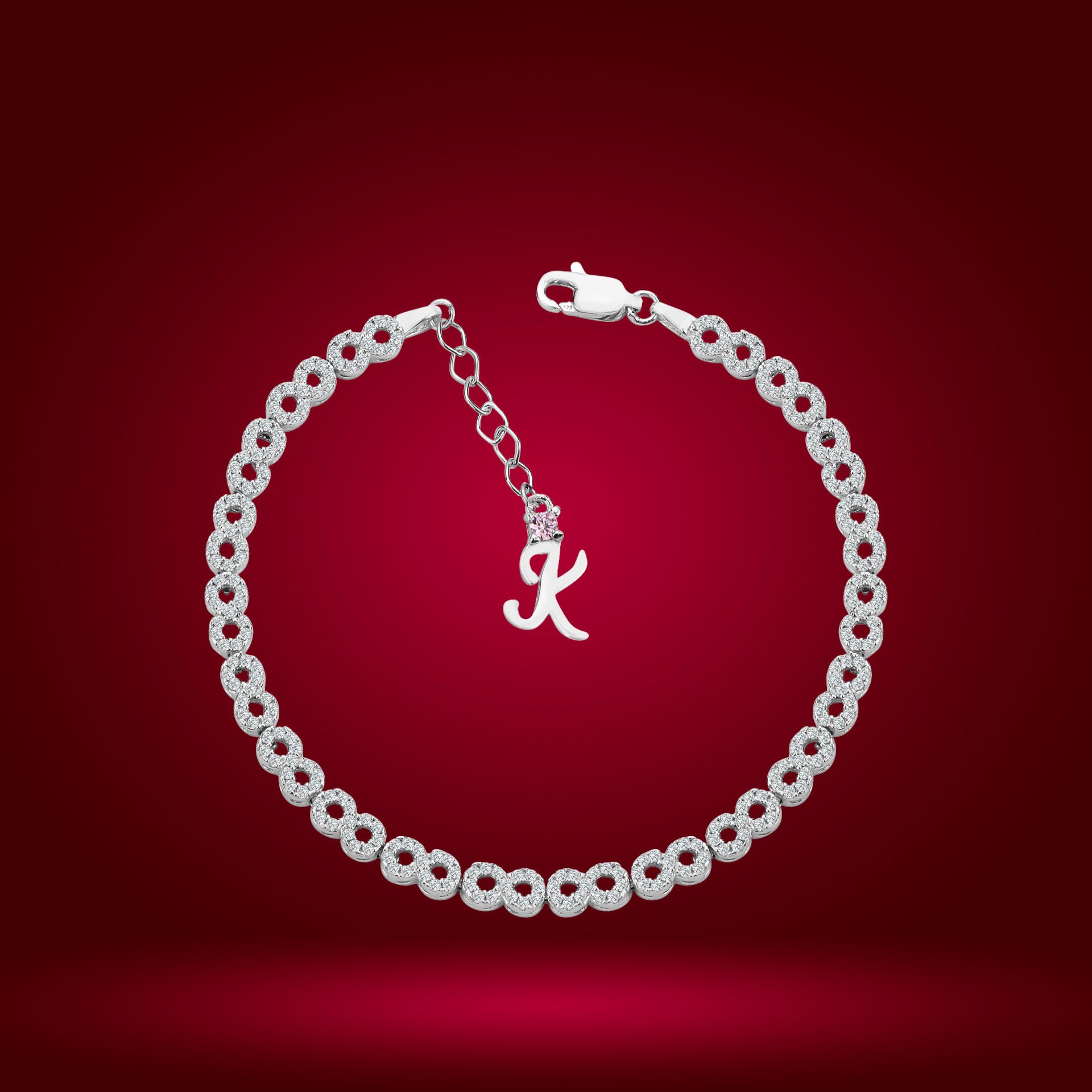 925 Ayar Gümüş Sonsuzluk Model Zincir Harfli Su Yolu Bileklik K