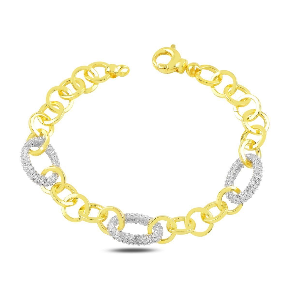 BARIŞ TAKI 925 Ayar Gümüş Gold Oval Beyaz Taşlı Hallow Bileklik