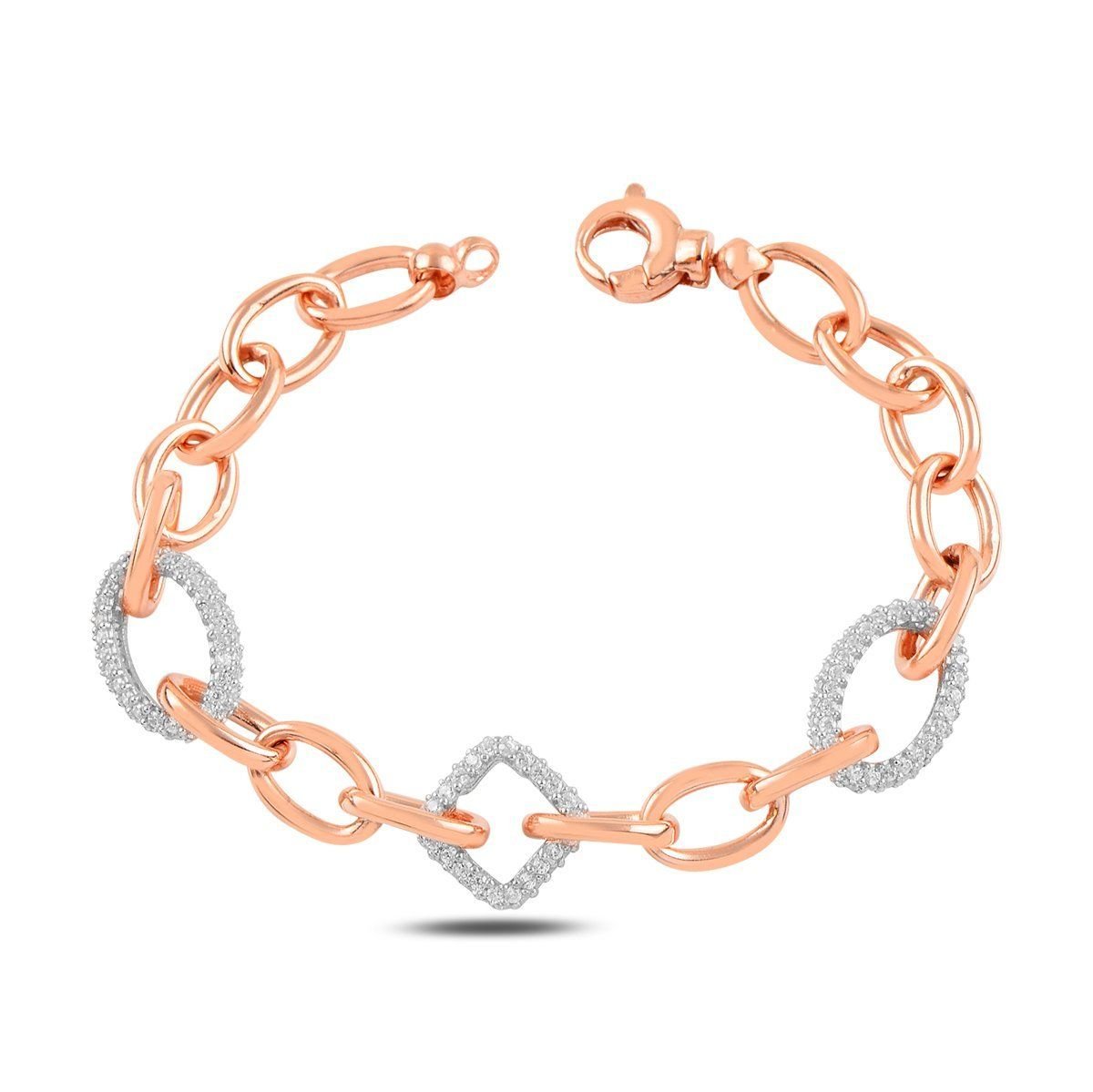 BARIŞ TAKI 925 Ayar Gümüş Rose Oval Kare Beyaz Taşlı Hallow Bileklik