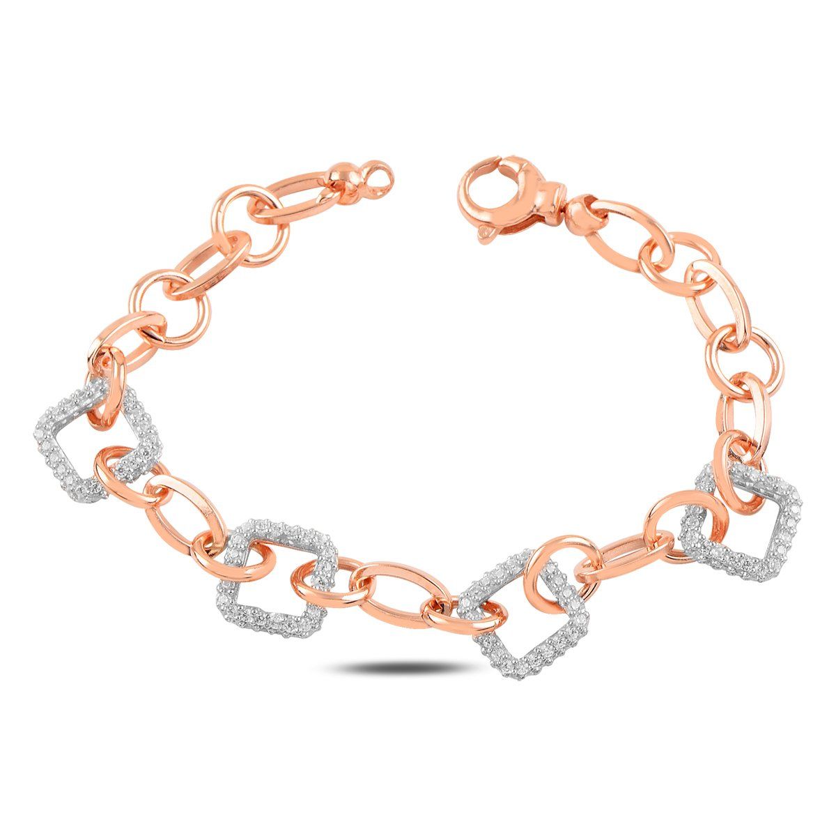 BARIŞ TAKI 925 Ayar Gümüş Rose Kare Beyaz Taşlı Hallow Bileklik