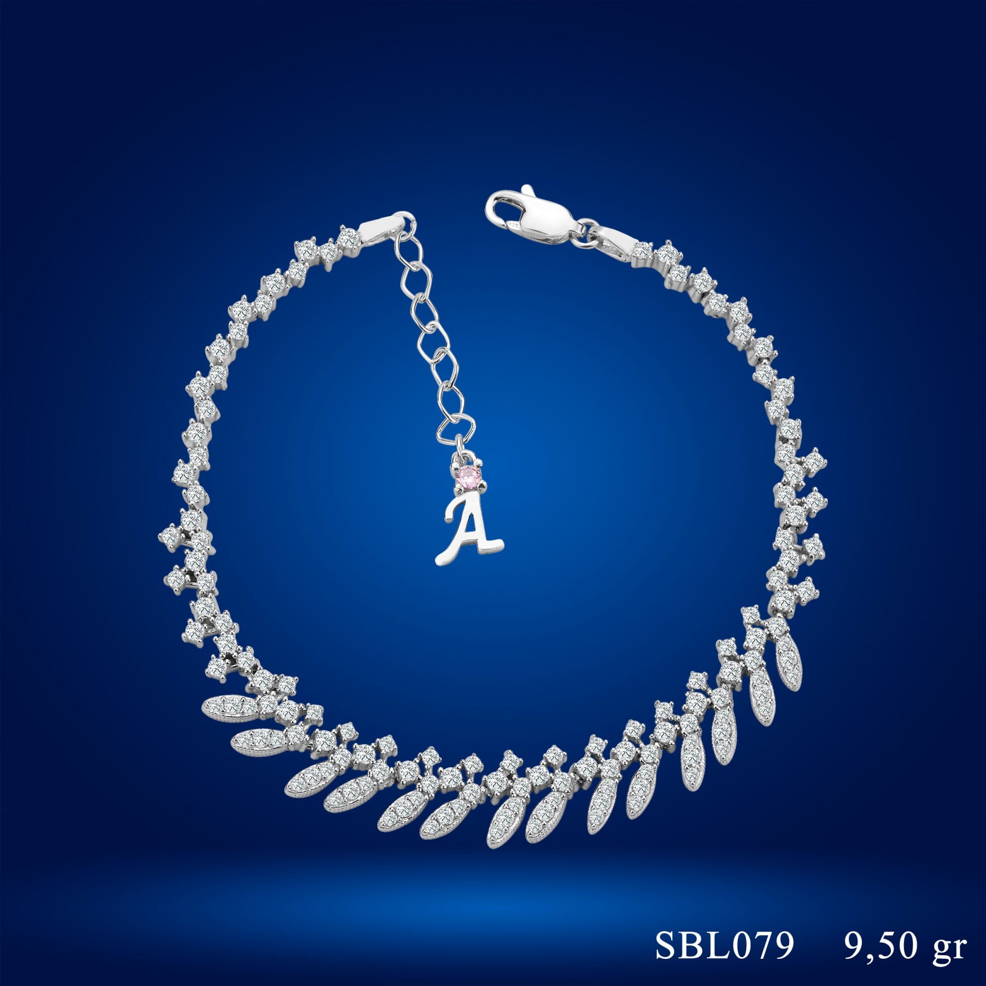 925 Ayar Gümüş Buğday Model Zincir Harfli Su Yolu Bileklik