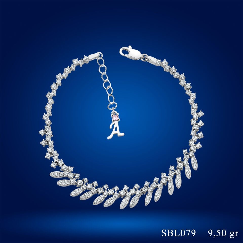 925 Ayar Gümüş Buğday Model Zincir Harfli Su Yolu Bileklik