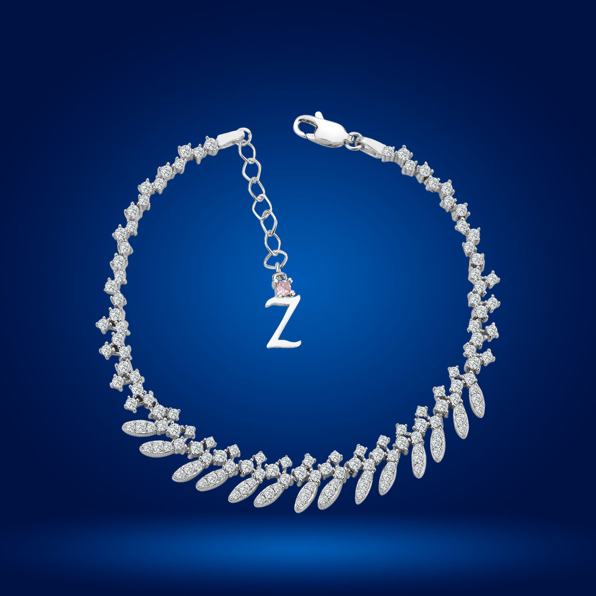 925 Ayar Gümüş Buğday Model Zincir Harfli Su Yolu Bileklik Z