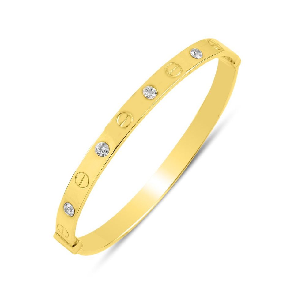 BARIŞ TAKI 925 Ayar Gümüş Gold Taşlı Kelepçe Bileklik